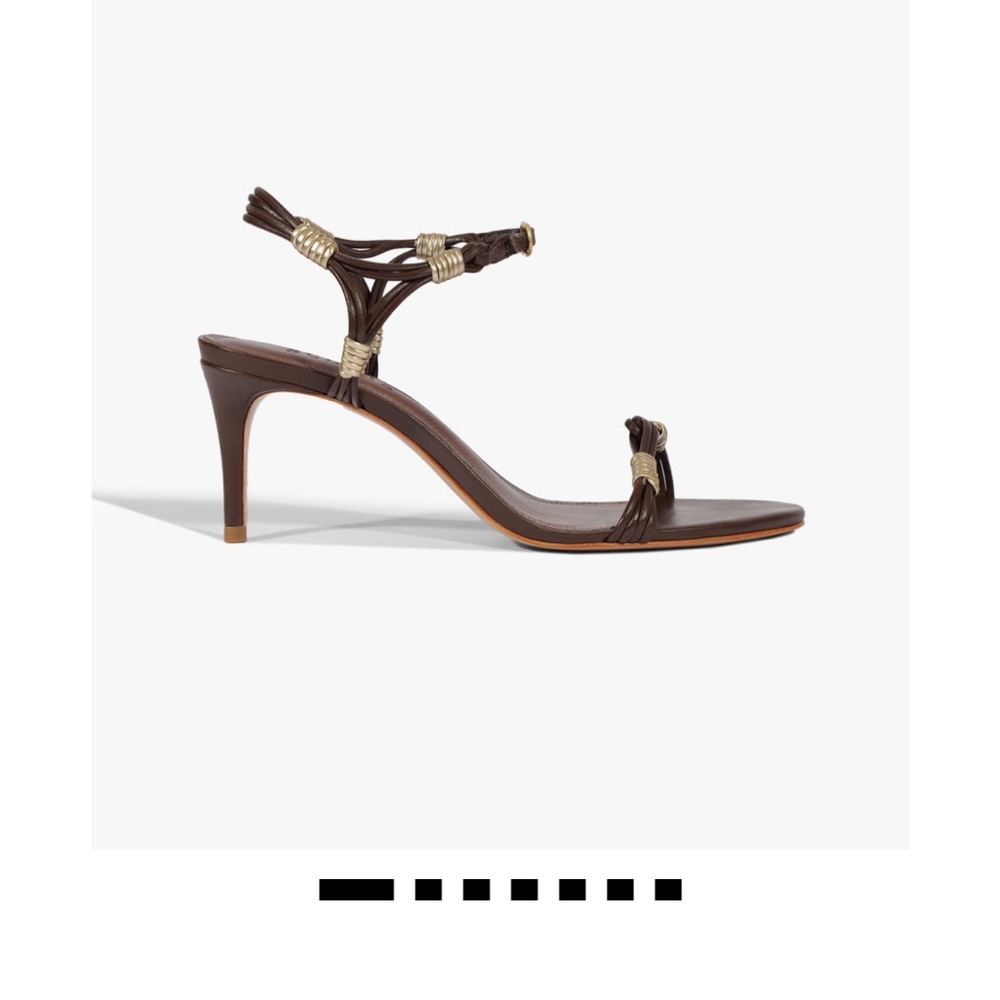 SCHUTZ Brown Leather Knotted High-Heel Sandal with Gold Accents